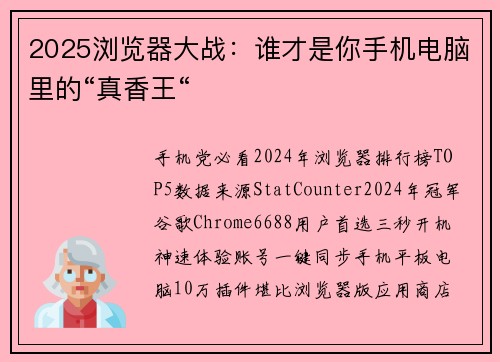 2025浏览器大战：谁才是你手机电脑里的“真香王“
