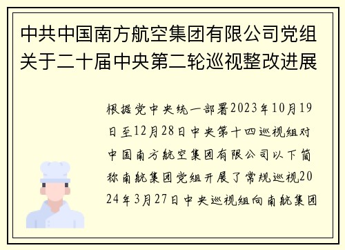 中共中国南方航空集团有限公司党组关于二十届中央第二轮巡视整改进展情况的通报