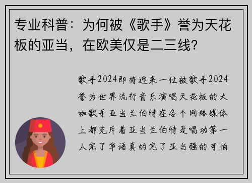 专业科普：为何被《歌手》誉为天花板的亚当，在欧美仅是二三线？