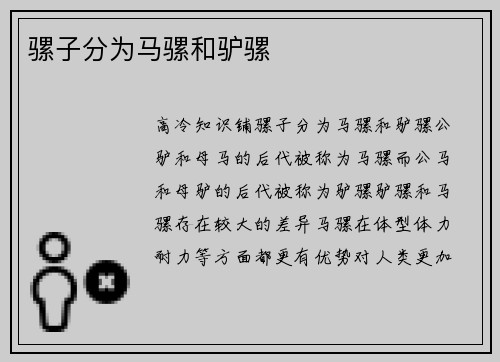 骡子分为马骡和驴骡