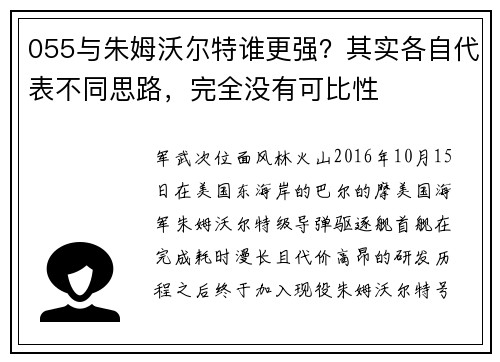 055与朱姆沃尔特谁更强？其实各自代表不同思路，完全没有可比性