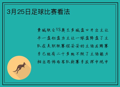 3月25日足球比赛看法
