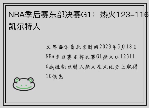 NBA季后赛东部决赛G1：热火123-116凯尔特人
