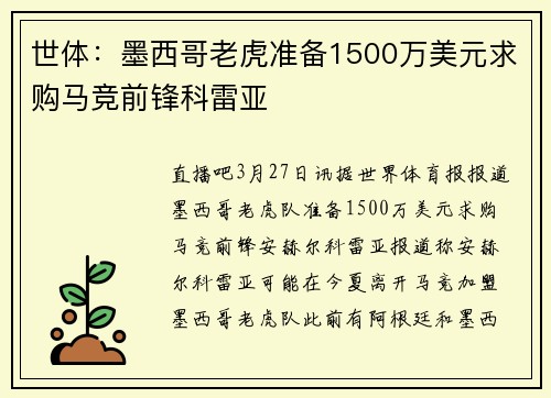 世体：墨西哥老虎准备1500万美元求购马竞前锋科雷亚