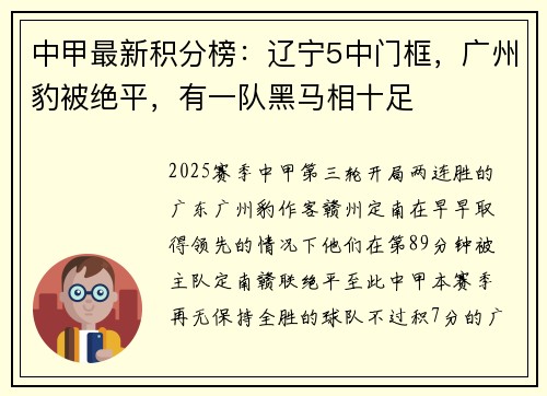 中甲最新积分榜：辽宁5中门框，广州豹被绝平，有一队黑马相十足